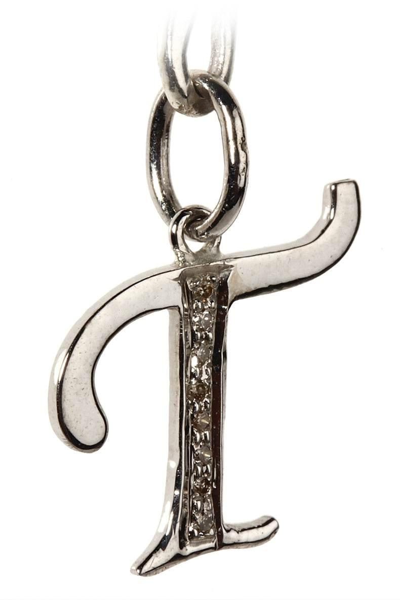 Alphabet T with diamonds in silver pendant - Jewelslane