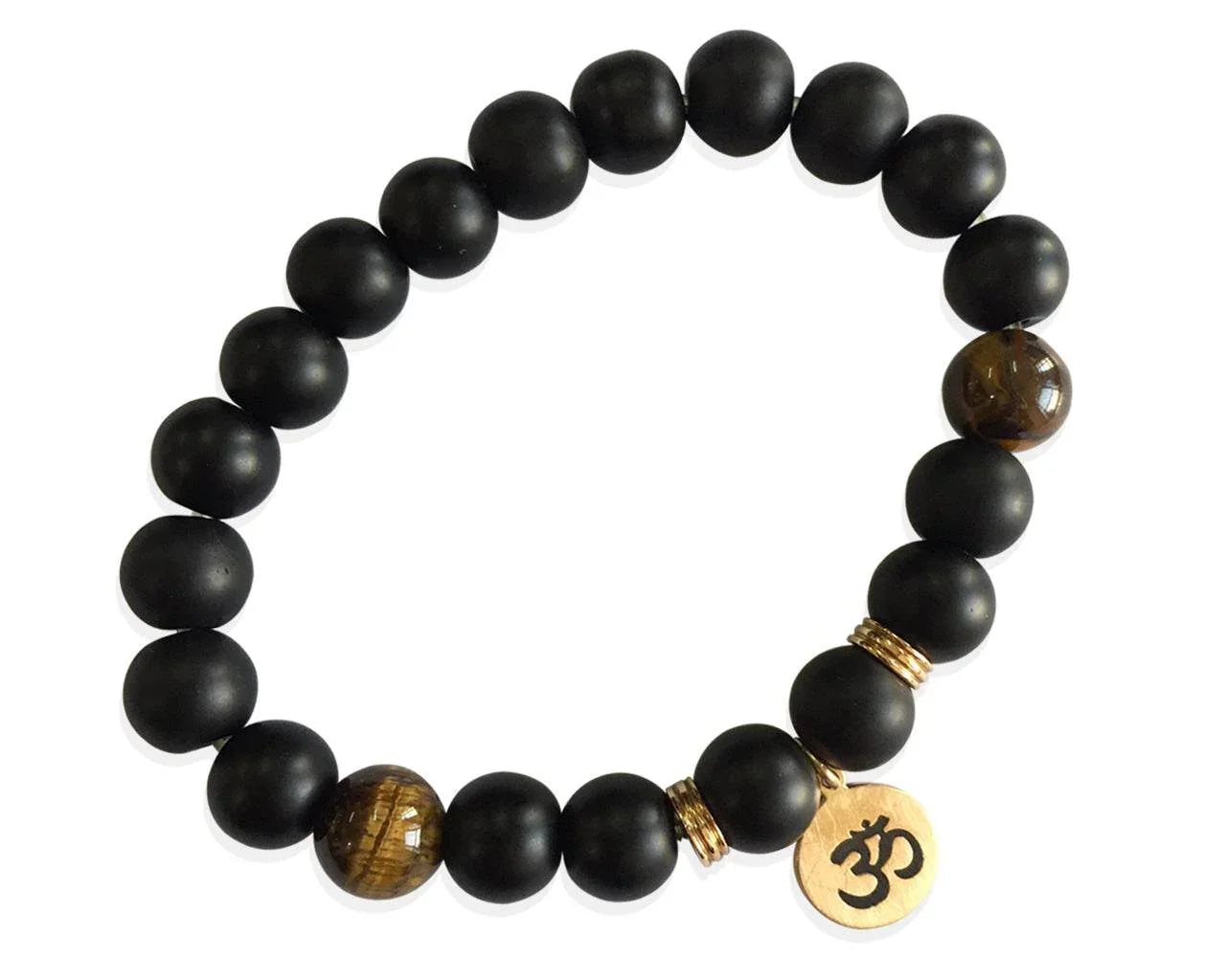 Aumkaara Positivity Bracelet with Tiger’s eye & Black onyx in gold - Jewelslane