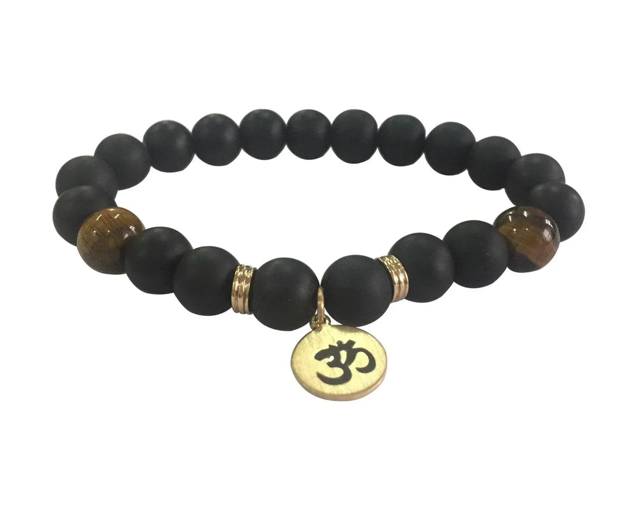 Aumkaara Positivity Bracelet with Tiger’s eye & Black onyx in gold - Jewelslane