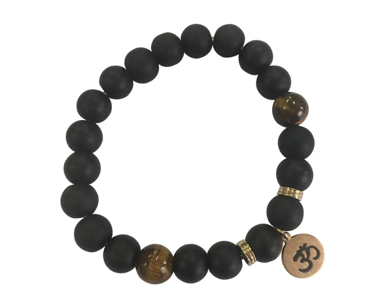 Aumkaara Positivity Bracelet with Tiger’s eye & Black onyx in gold - Jewelslane