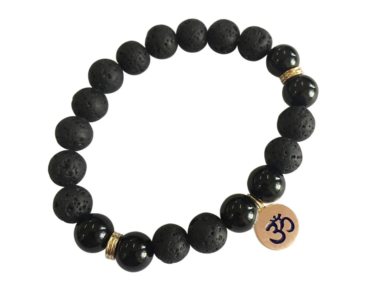 Aumkaara Stability bracelet with Lava Beads & Black onyx in gold - Jewelslane