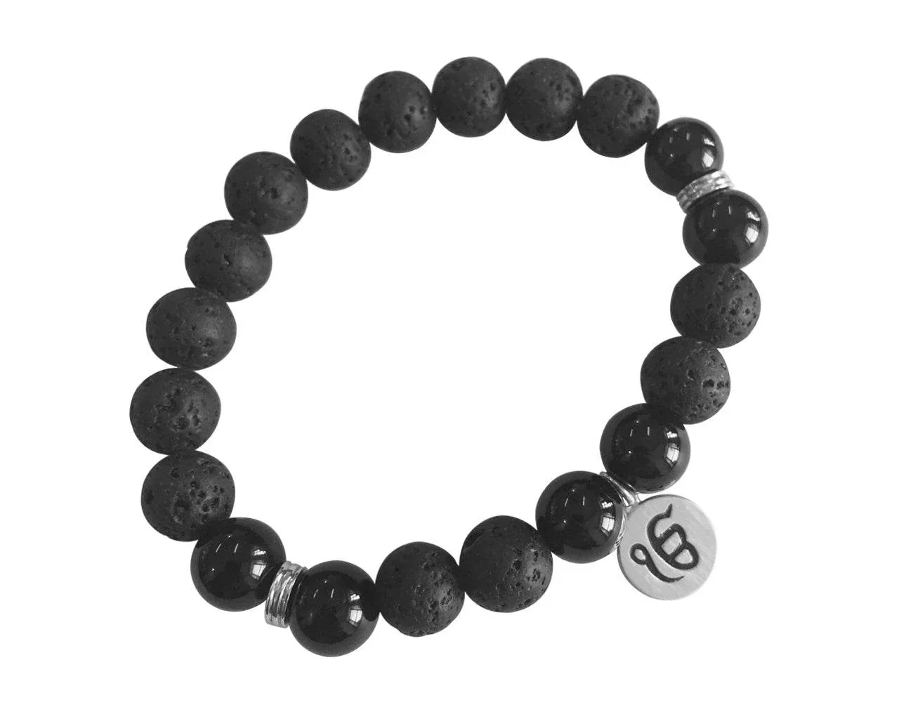 Ik onkaar Stability bracelet with Lava Beads & Black onyx in silver - Jewelslane