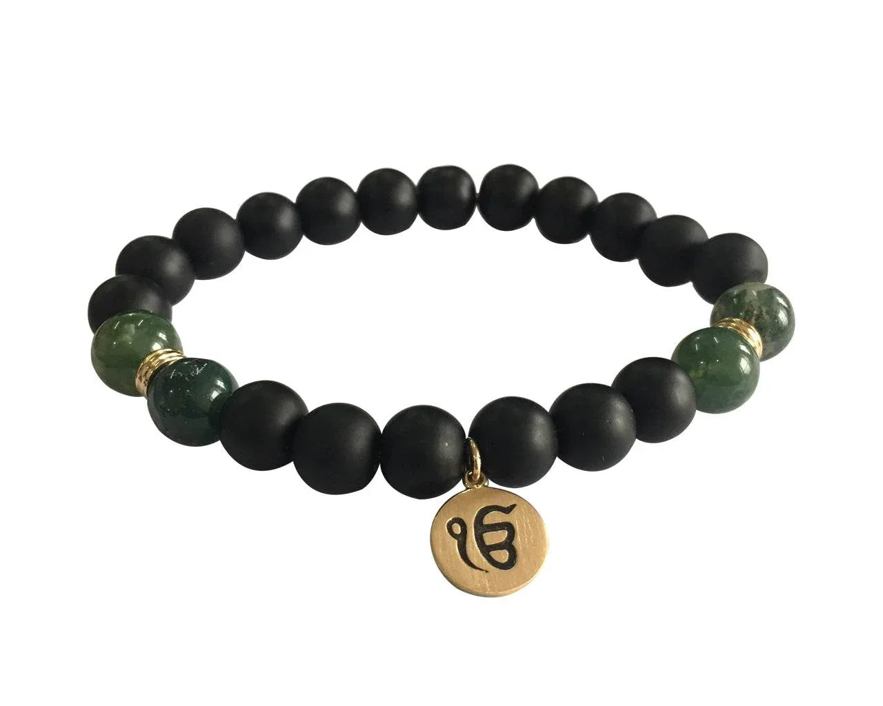 IK ONKAAR Balance bracelet with Moss Agate and black onyx in gold - Jewelslane