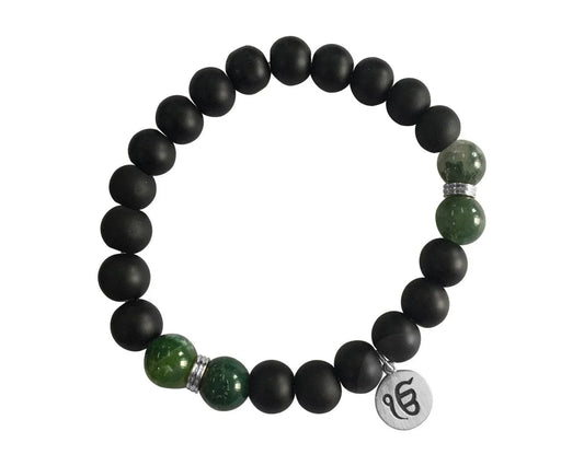 Ik Onkaar Balance bracelet with Moss Agate and black onyx in silver - Jewelslane