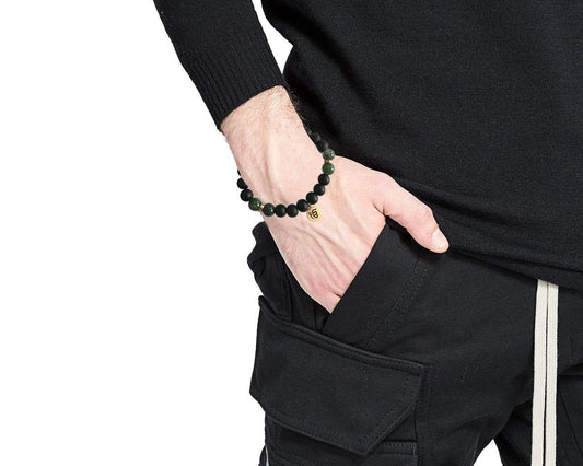 IK ONKAAR Balance bracelet with Moss Agate and black onyx in gold - Jewelslane