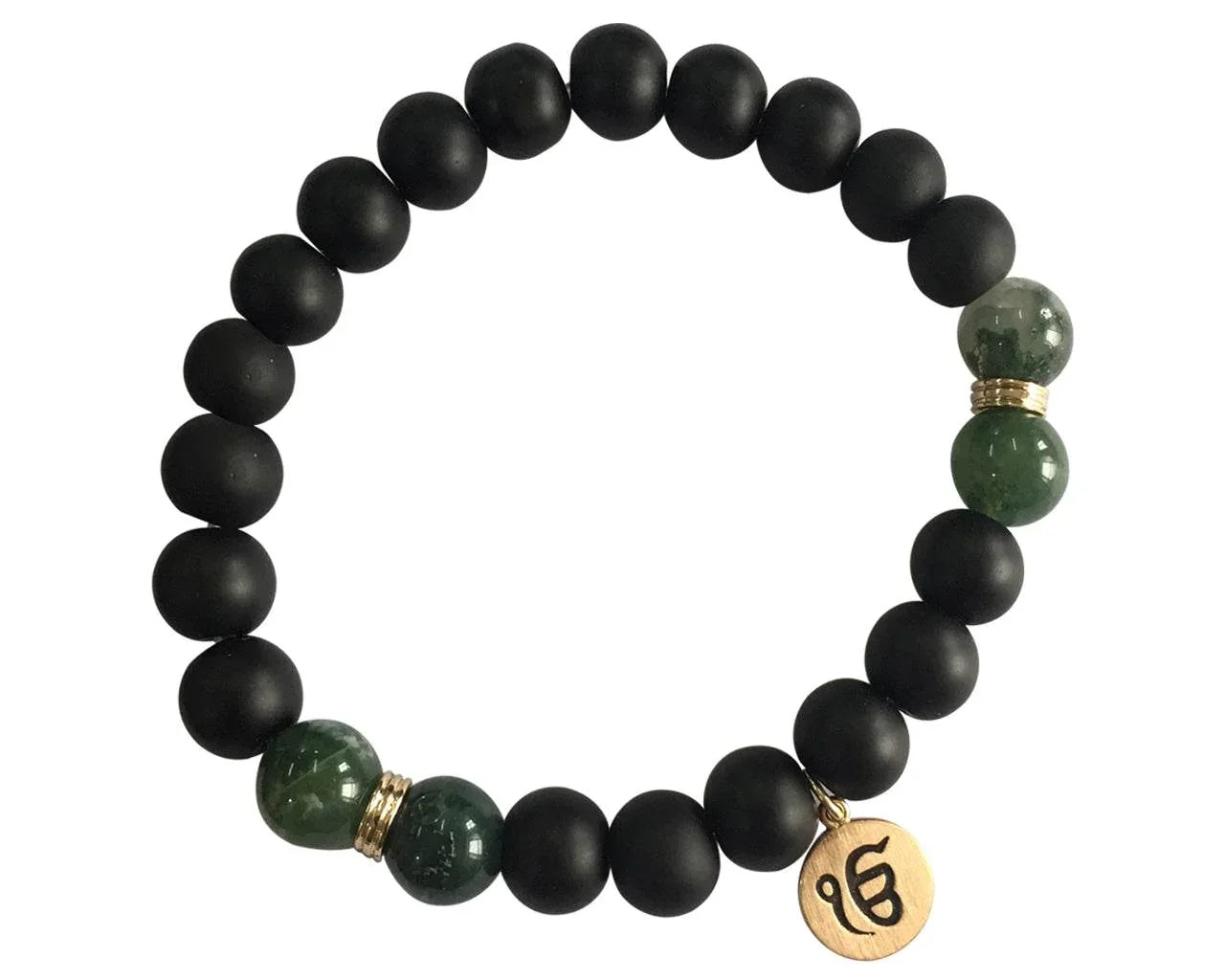 IK ONKAAR Balance bracelet with Moss Agate and black onyx in gold - Jewelslane