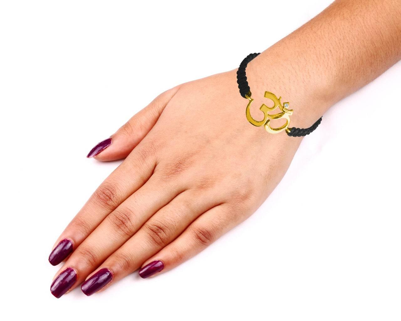 Auspicious Calligraphic Om Bracelet in 14k gold with diamond - Jewelslane