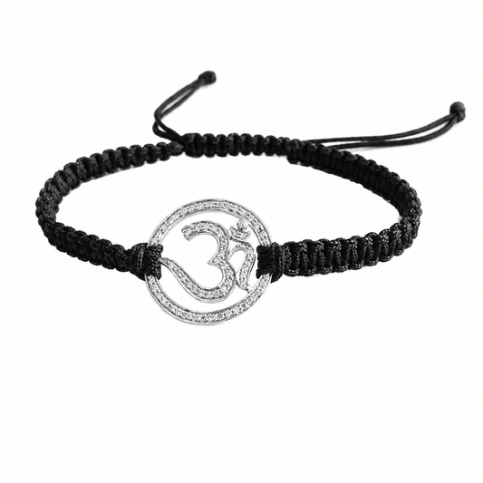 Aumkaara full diamond Om Bracelet in Silver 20mm size - Jewelslane