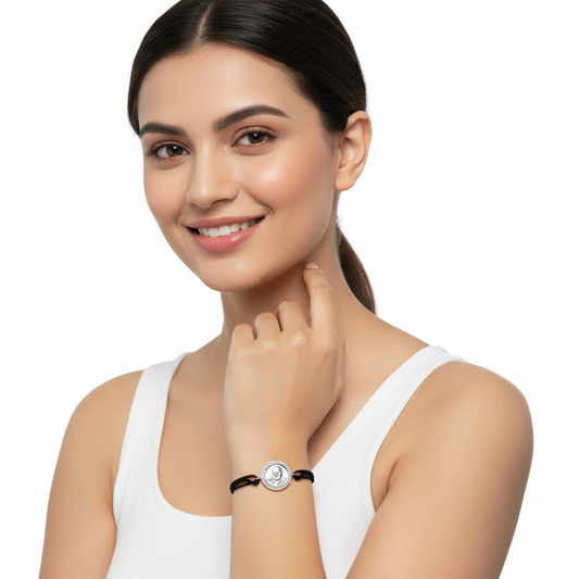 Auspicious Guruji Swaroop Bracelet in Silver with Diamonds - Jewelslane