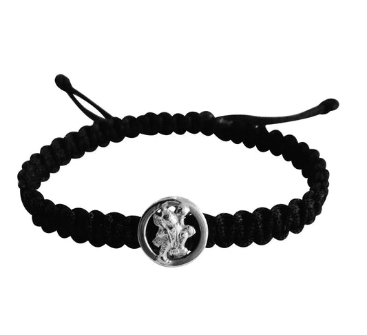 Auspicious Hanuman Bracelet for Men in Silver On Size Adjustable Nylon Thread - Jewelslane