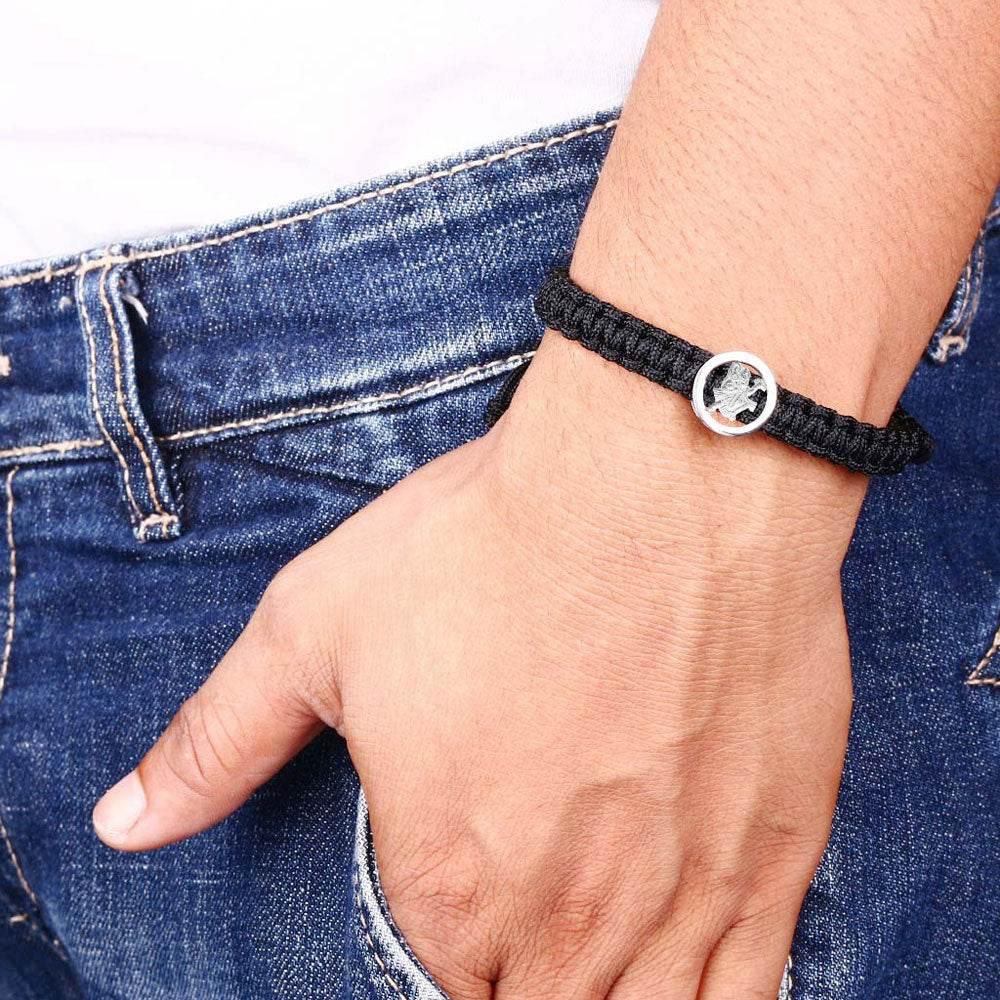 Auspicious Hanuman Bracelet for Men in Silver On Size Adjustable Nylon Thread - Jewelslane