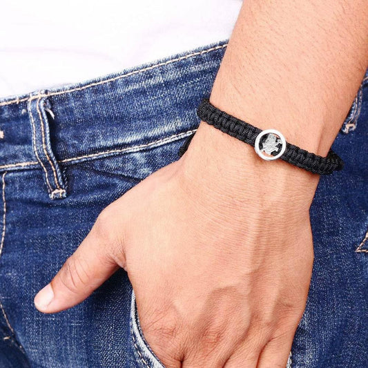 Auspicious Hanuman Bracelet for Men in Silver On Size Adjustable Nylon Thread - Jewelslane