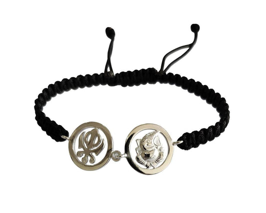 Auspicious Khanda & Ganesh Bracelet in silver with diamonds - Jewelslane