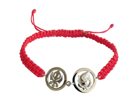 Auspicious Khanda & Ganesh Bracelet in silver with diamonds - Jewelslane