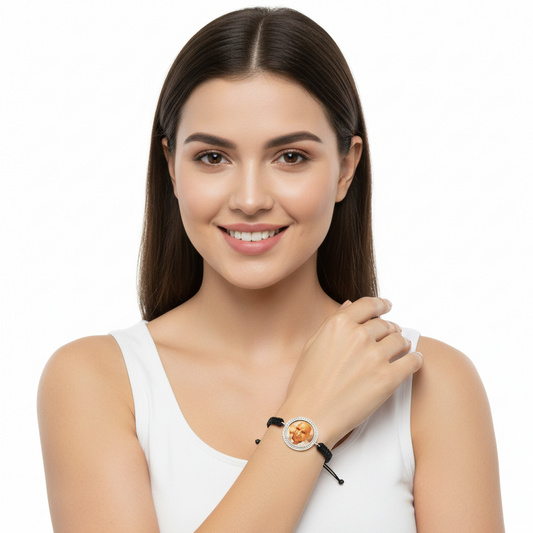 Auspicious guruji swaroop bracelet in gold with diamonds - jewelslane