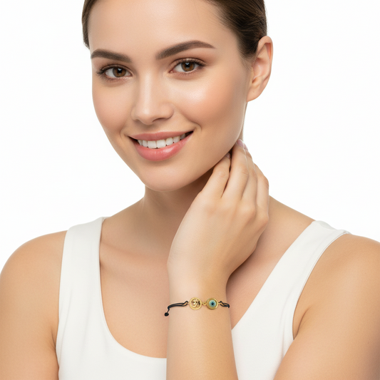 Auspicious om & evil eye joint bracelet with 10mm charm - Jewelslane