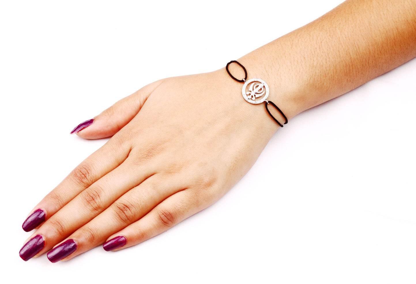 Khanda Full Diamond Bracelet in Silver - Jewelslane