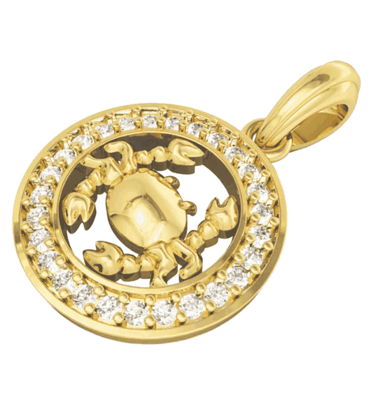 Cancer Charm in 14K Gold Studded with Diamonds with leather cord - Jewelslane