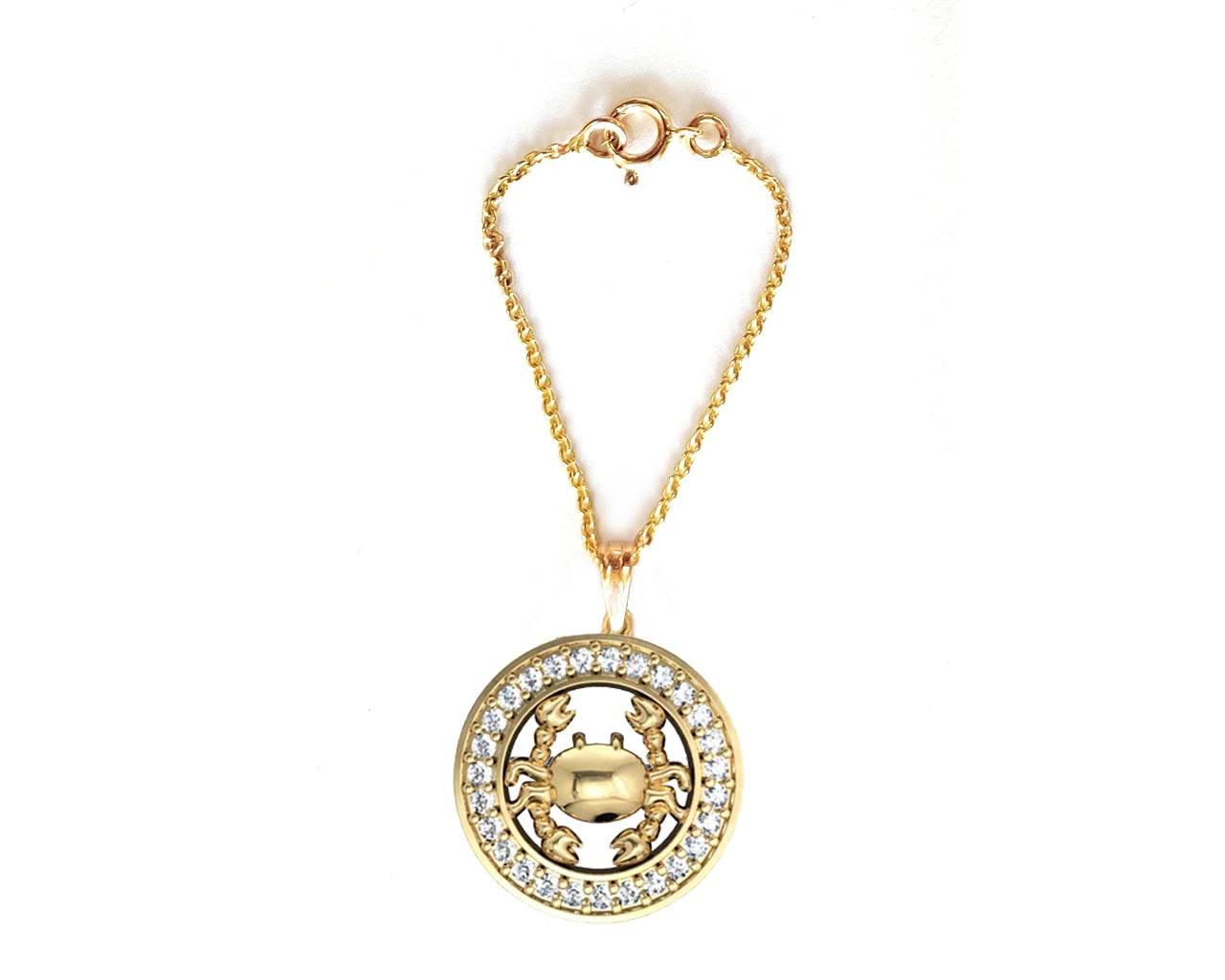 Cancer Zodiac Watch Charm in 14k gold with diamonds - Jewelslane