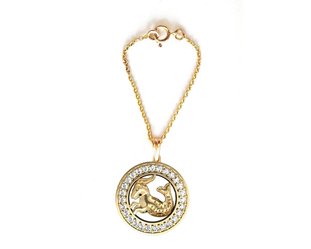 Capricorn Zodiac Watch Charm in 14k gold with diamonds - Jewelslane