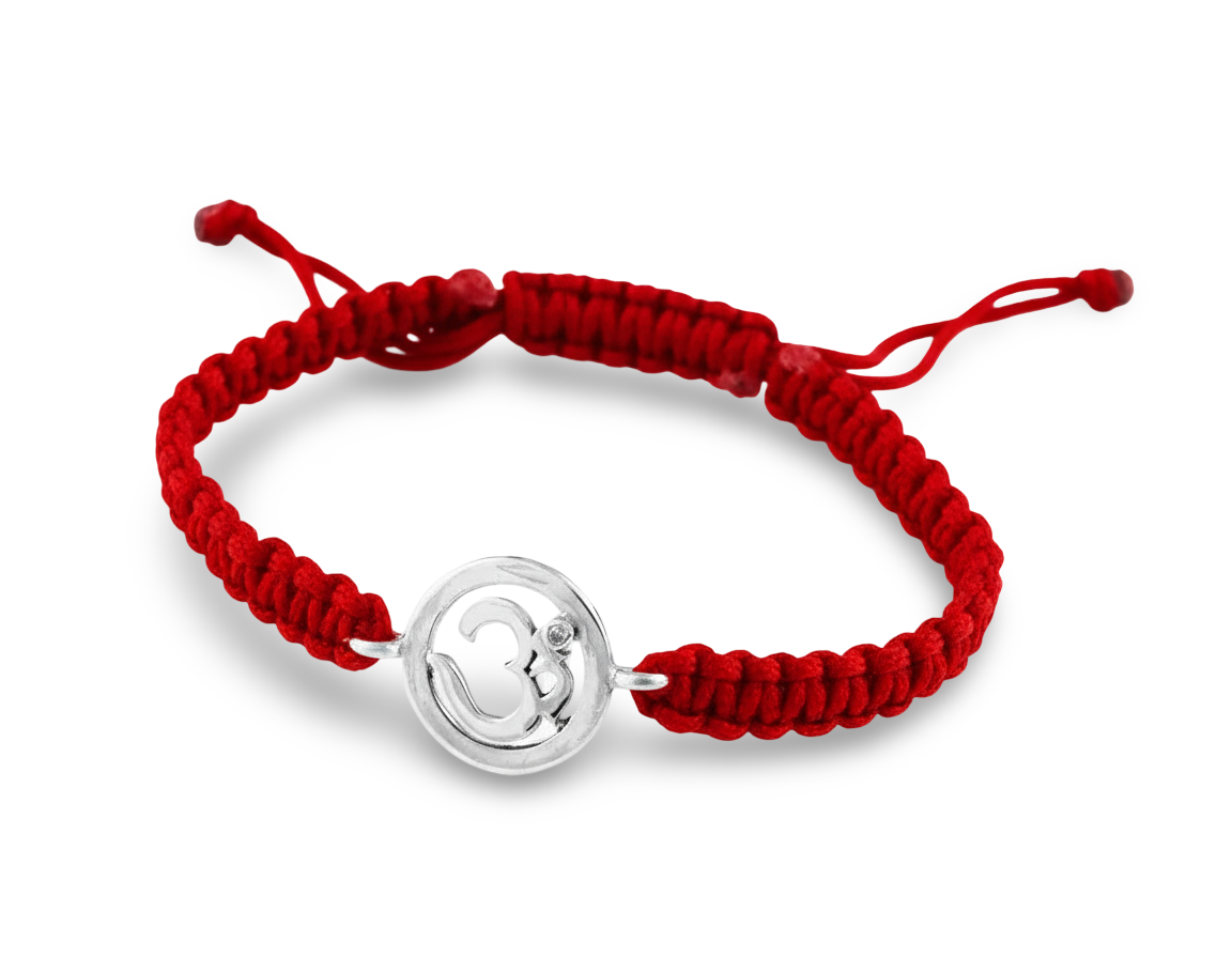 Om Bracelet in 92.5 Silver with a Diamond on Nylon Thread