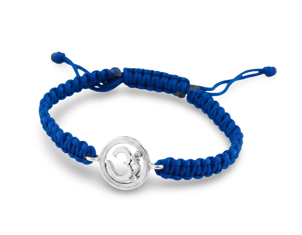 Om Bracelet in 92.5 Silver with a Diamond on Nylon Thread - Jewelslane