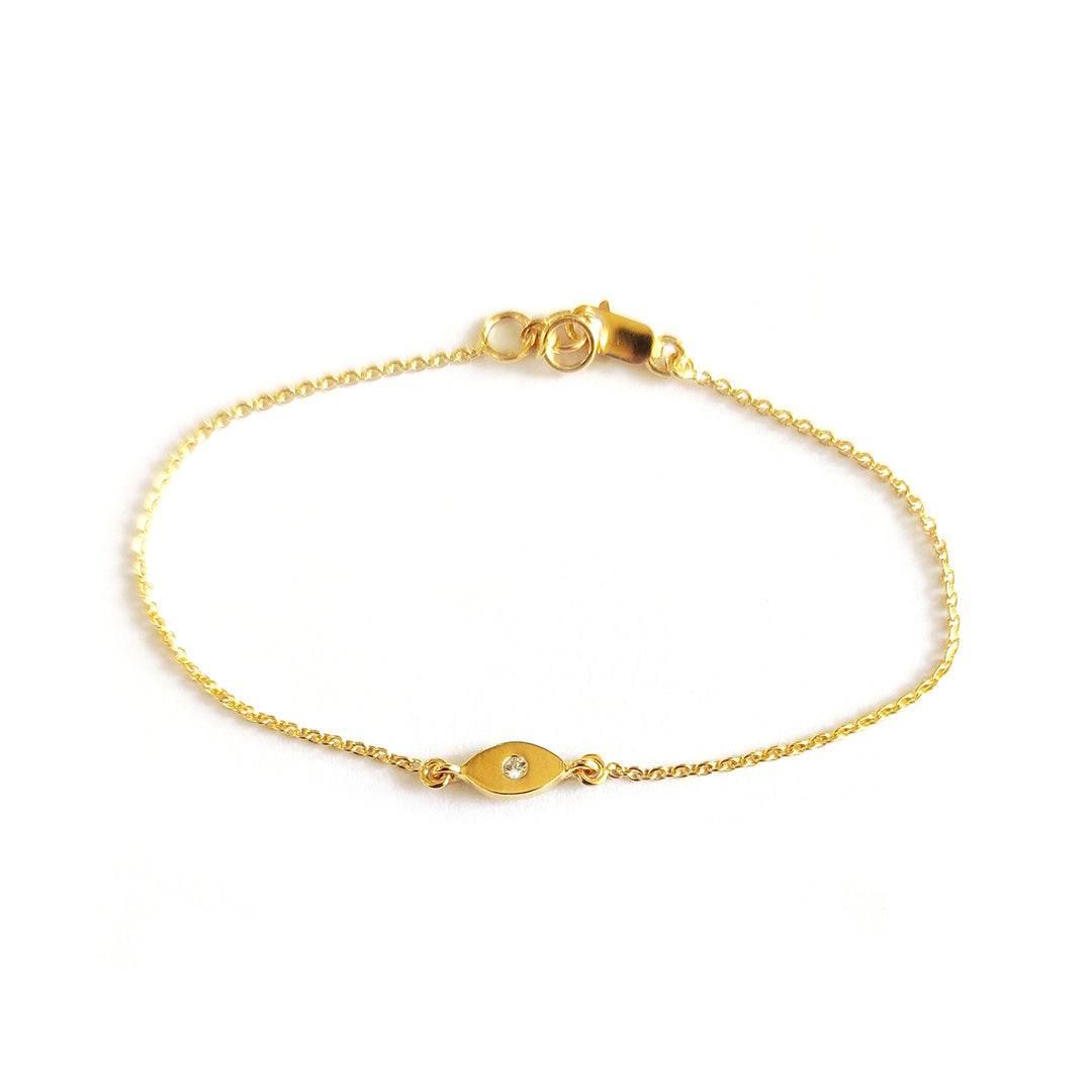 Delicate 18k Gold Evil Eye with single diamond - Jewelslane