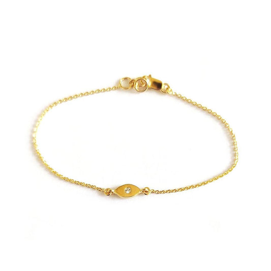 Delicate 18k Gold Evil Eye with single diamond - Jewelslane