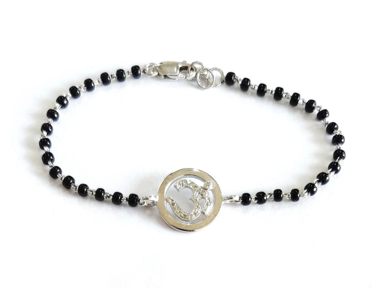 Diamond Om bracelet in silver on mangal sutra chain - Jewelslane
