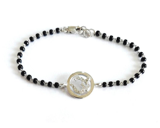 Diamond Om bracelet in silver on mangal sutra chain - Jewelslane