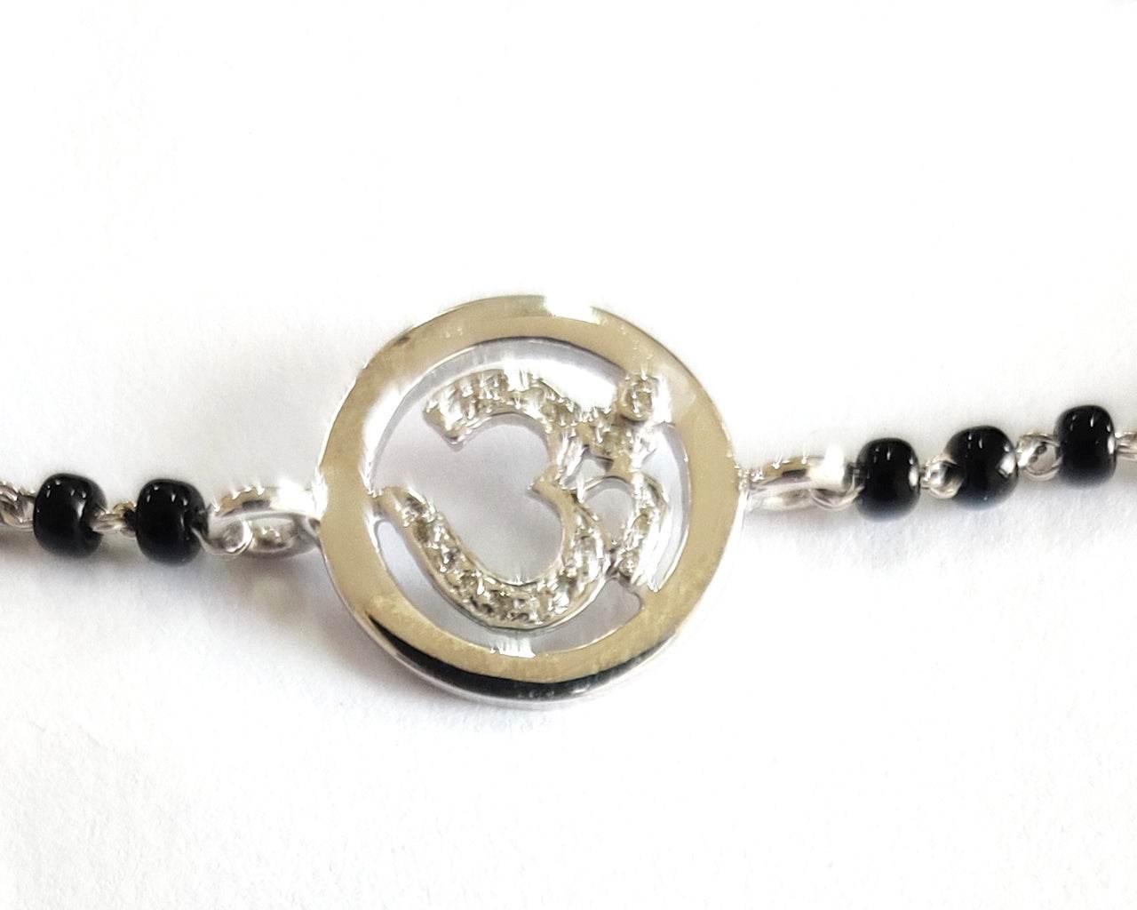 Diamond Om bracelet in silver on mangal sutra chain - Jewelslane