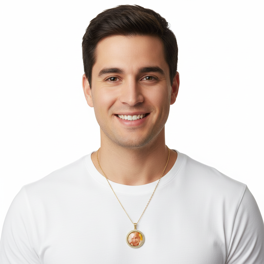 Diamond studded auspicious Guruji swaroop pendant in gold - Jewelslane