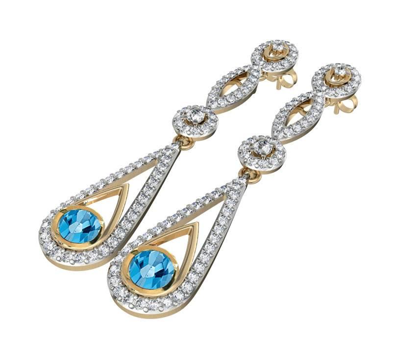 Enchanting Blue Topaz & Diamond Danglers - Jewelslane