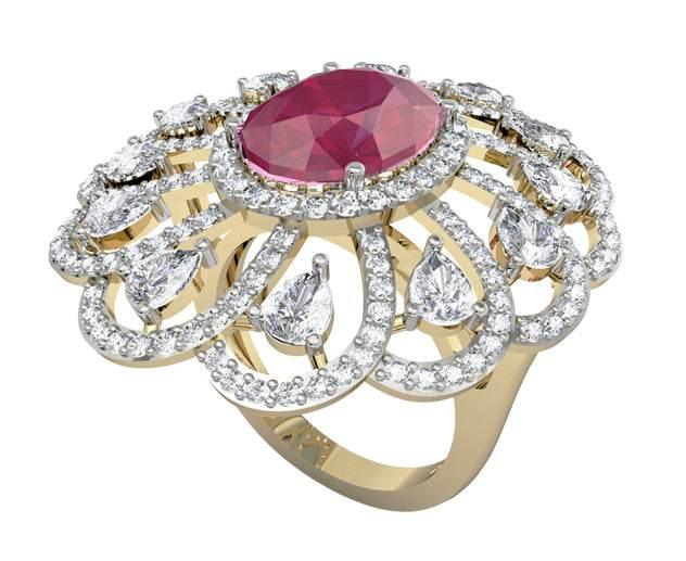 Enticing Ruby Diamond Cocktail Ring - Jewelslane
