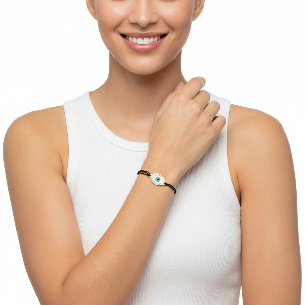 Evil Eye Bracelet in Gold with Diamond & Enamel - Jewelslane