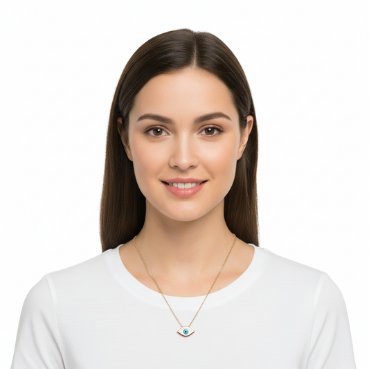 Evil Eye Charm Pendant in 14k gold on fine thin Gold Chain with adjustable lock - Jewelslane