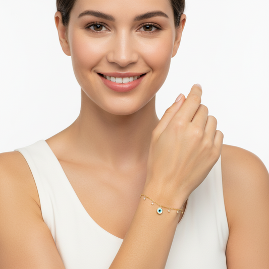 Evil Eye Gold Chain Bracelet with Diamonds - Jewelslane