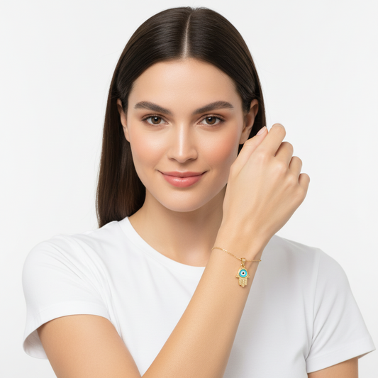 Evil Eye Gold Charm with Fatima's Hand - Jewelslane