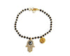 Evil Eye on Fatima’s hand with Om on mangalsutra chain in gold - Jewelslane