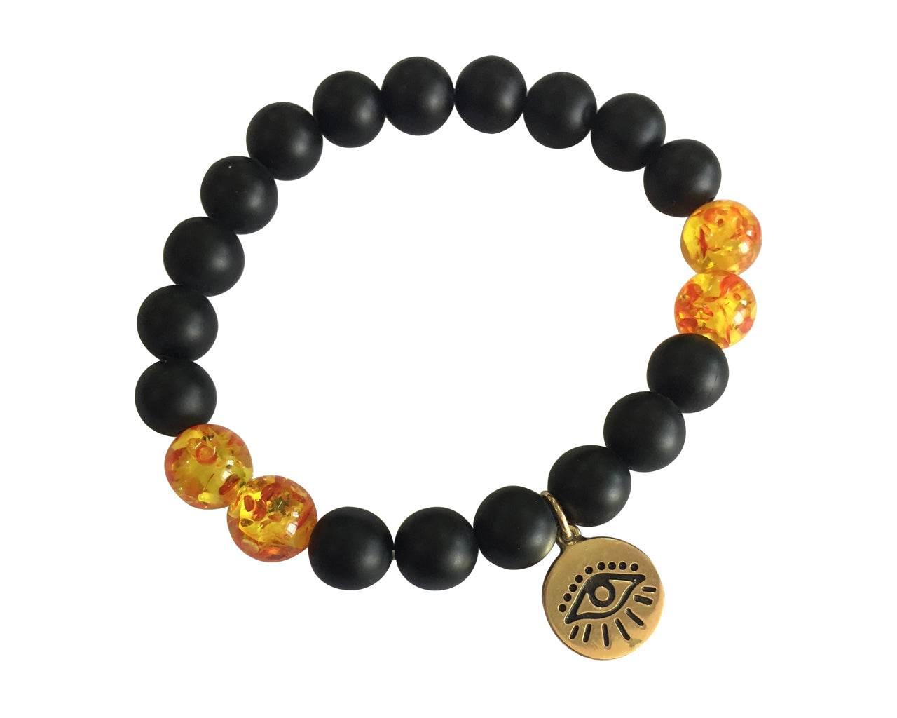 Evil Eye Amber beads bracelet in Gold - Jewelslane