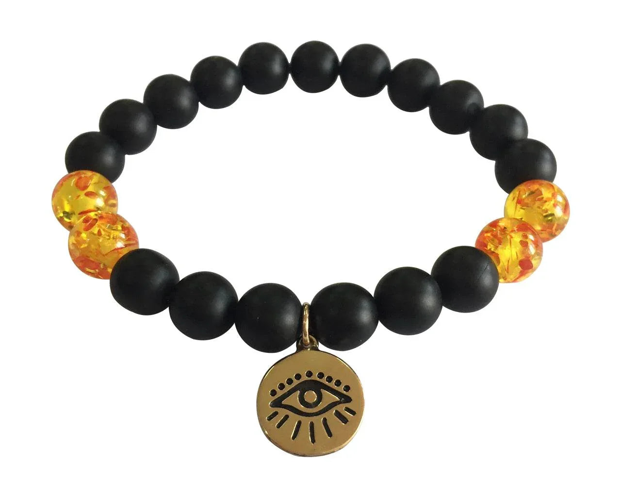 Evil Eye Amber beads bracelet in Gold - Jewelslane