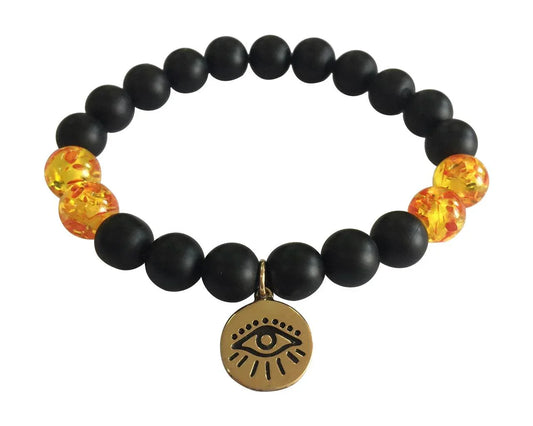 Evil Eye Amber beads bracelet in Gold - Jewelslane