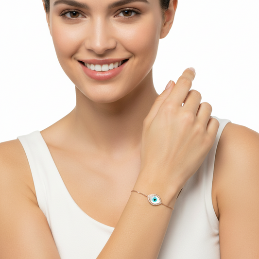 Evil eye bracelet in Rose gold with diamonds - Jewelslane