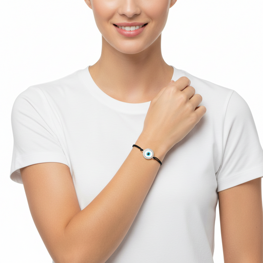 Evil eye bracelet in silver with diamonds - Jewelslane