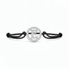 Silver diamond alphabet E bracelet with black adjustable cord, minimalist jewelry