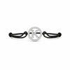 Silver diamond bracelet with alphabet K charm on black adjustable cord