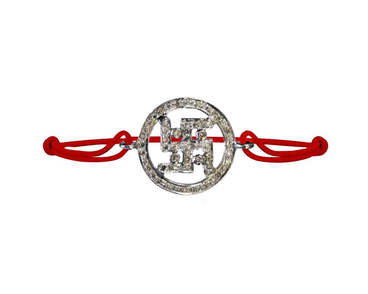 Swastika Bracelet with Diamonds in silver - Jewelslane