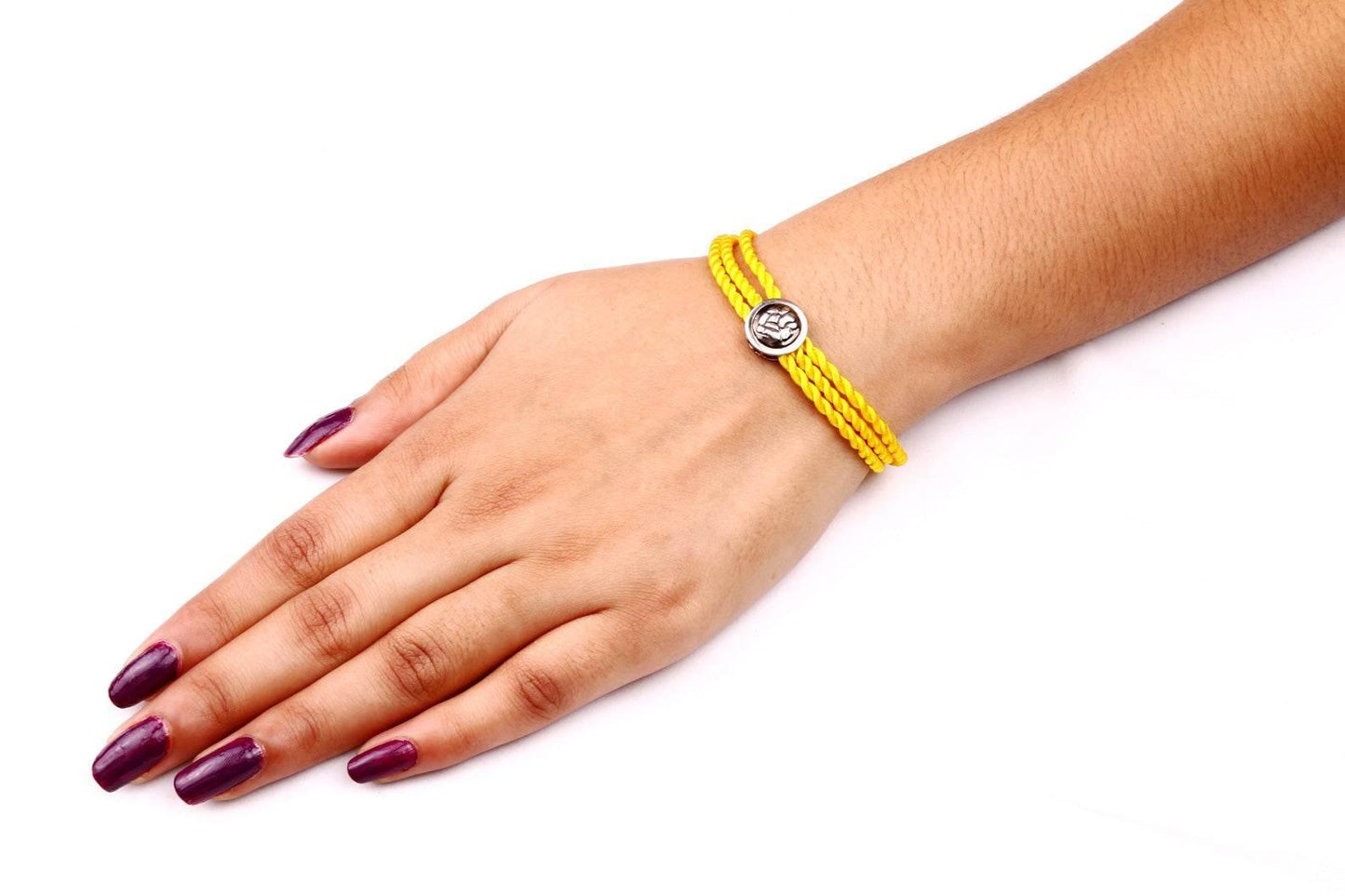 Ganesh Bracelet Cum Pendant in Silver on Size Adjustable Nylon Thread - Jewelslane