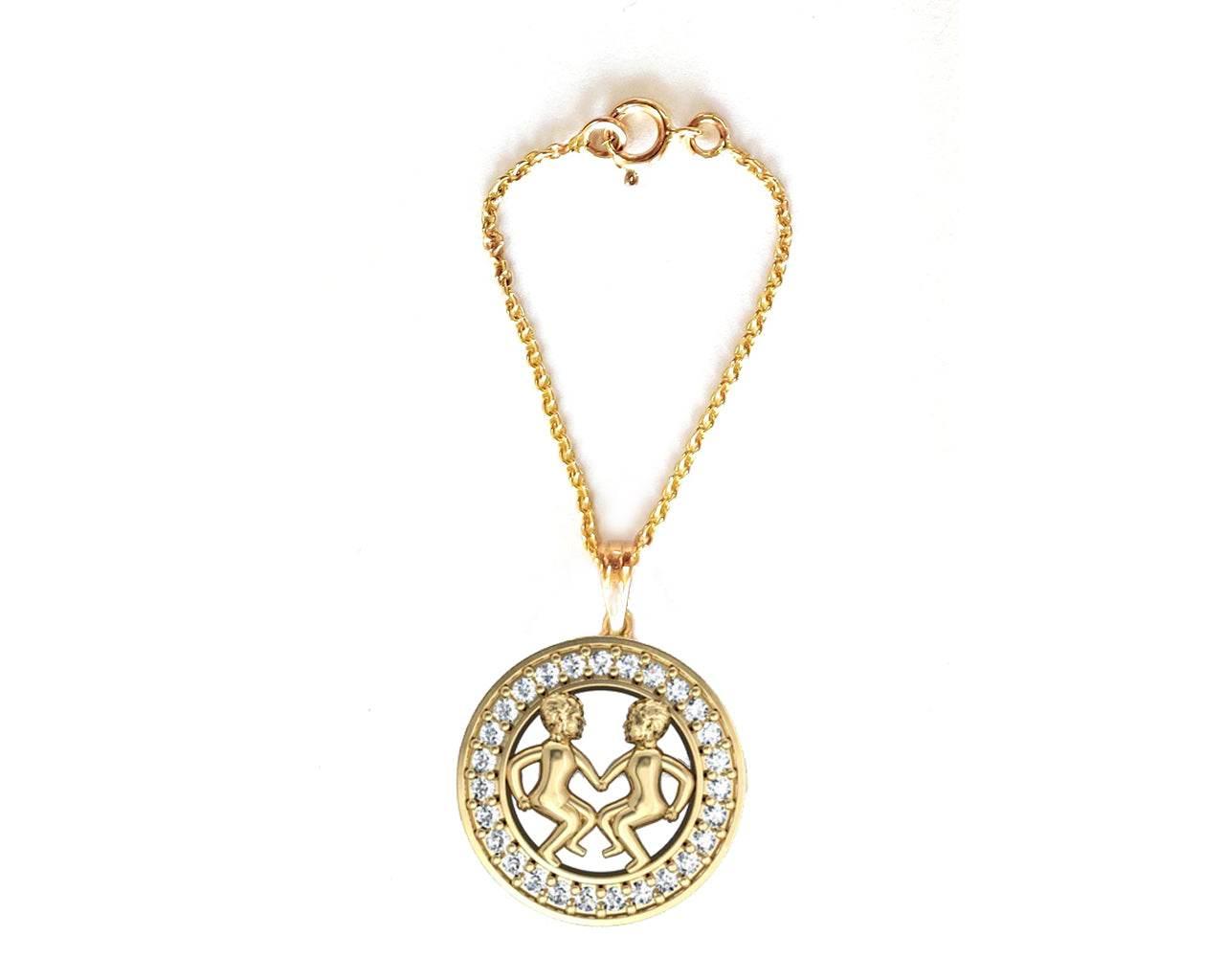 Gemini Zodiac Watch Charm in 14k gold with diamonds - Jewelslane