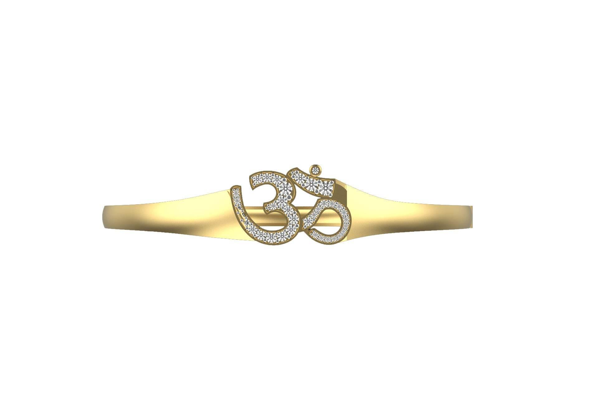 Propitious Gold OM bangle with diamonds in 14k hallmarked gold - Jewelslane